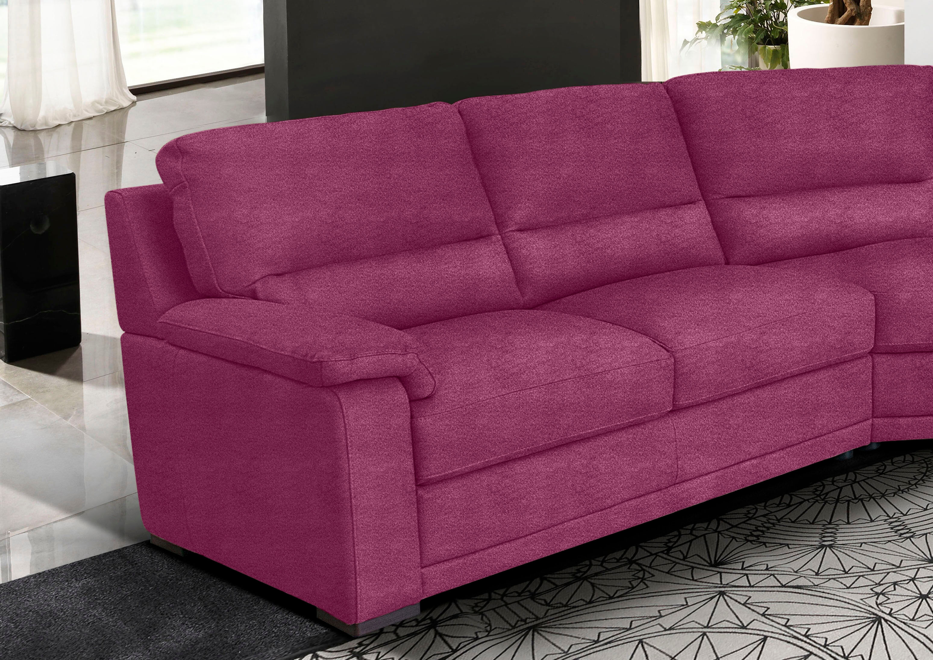 Ecksofa EGOITALIANO "Doris, modernes Designerecksofa in hochwertigen Microfaserqualitäten", pink (fuchsia), B:266cm H:90cm T:246cm, Luxus-Mikrofaser BLUSH (100% Polyester) ist ein innovatives Mikrofasergewebe mit wasser- und fleckenabweisenden Eigenschaft