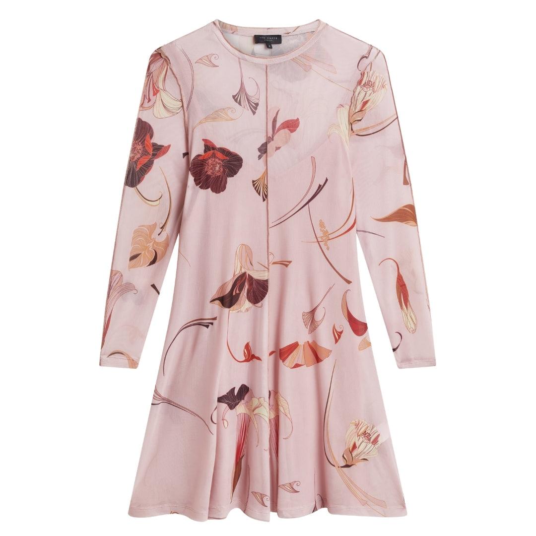 Ted Baker Mesh Langarm-midikleid In Hellrosa