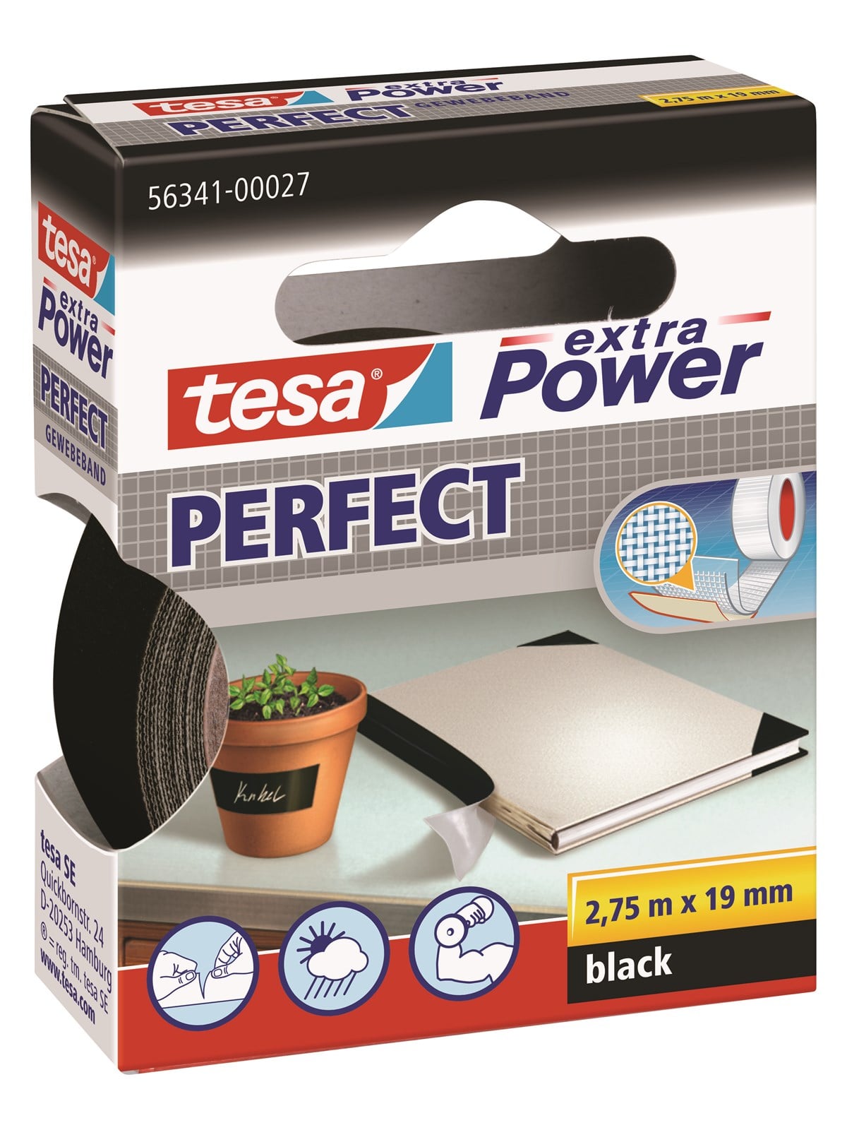 tesa extra Power Perfect Gewebeband Schwarz