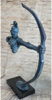Bronzhaus Special Patina Indian Male Warrior 100 Percent Solid Bronze Sculpture Figurine Figure