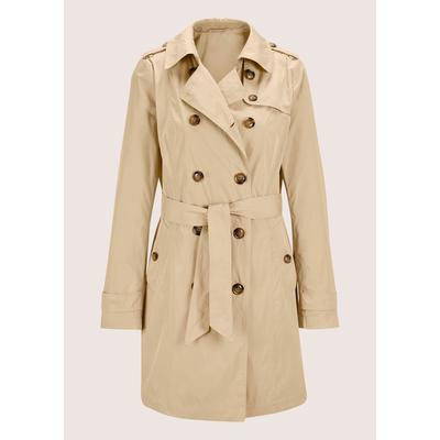 Trenchcoat MADELEINE "Trenchcoat Kurzer Trenchcoat mit Bindegürtel", Damen, Gr. 44, beige, Obermaterial: 100% Polyester PES., Modern, normal, Mäntel