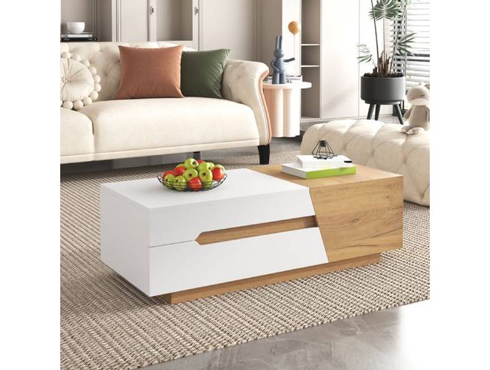 Table basse extensible - 120x50x37 5 cm - MDF - Design coulissant - Rangement pratique