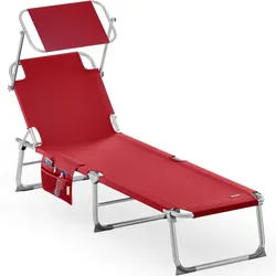 CASARIA® Alu Sonnenliege Klappbar Wetterfest Gartenliege mit Dach Liegestuhl Rot