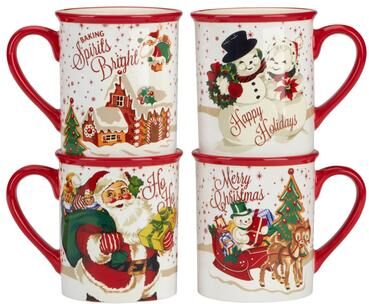 Certified International Santa's Retro 18 oz. Mugs, Set of 4