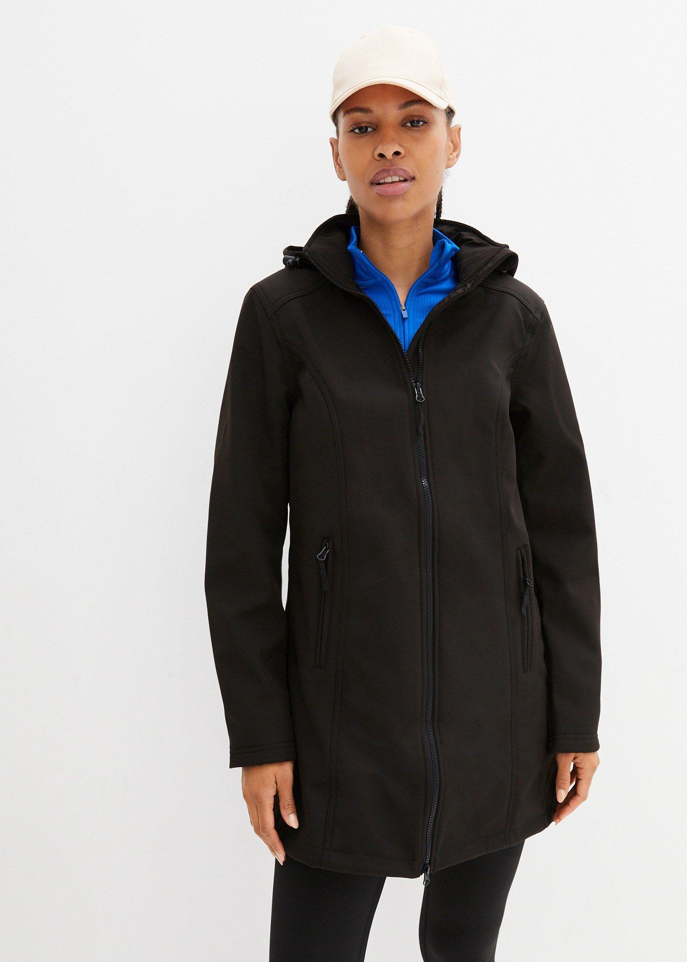 bonprix wasserabweisender Softshell-Parka, schwarz, Gr.56, Figurbetonter Parka mit Zwei-Wege-Reißverschluss mit Reißverschulsstaschen, aus Softshell