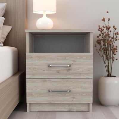 ZWYO HOSIMU "16""L Manufactured Wood 2-Drawer Nightstand with Open Shelf, Metal Hardware & Spacious Top"