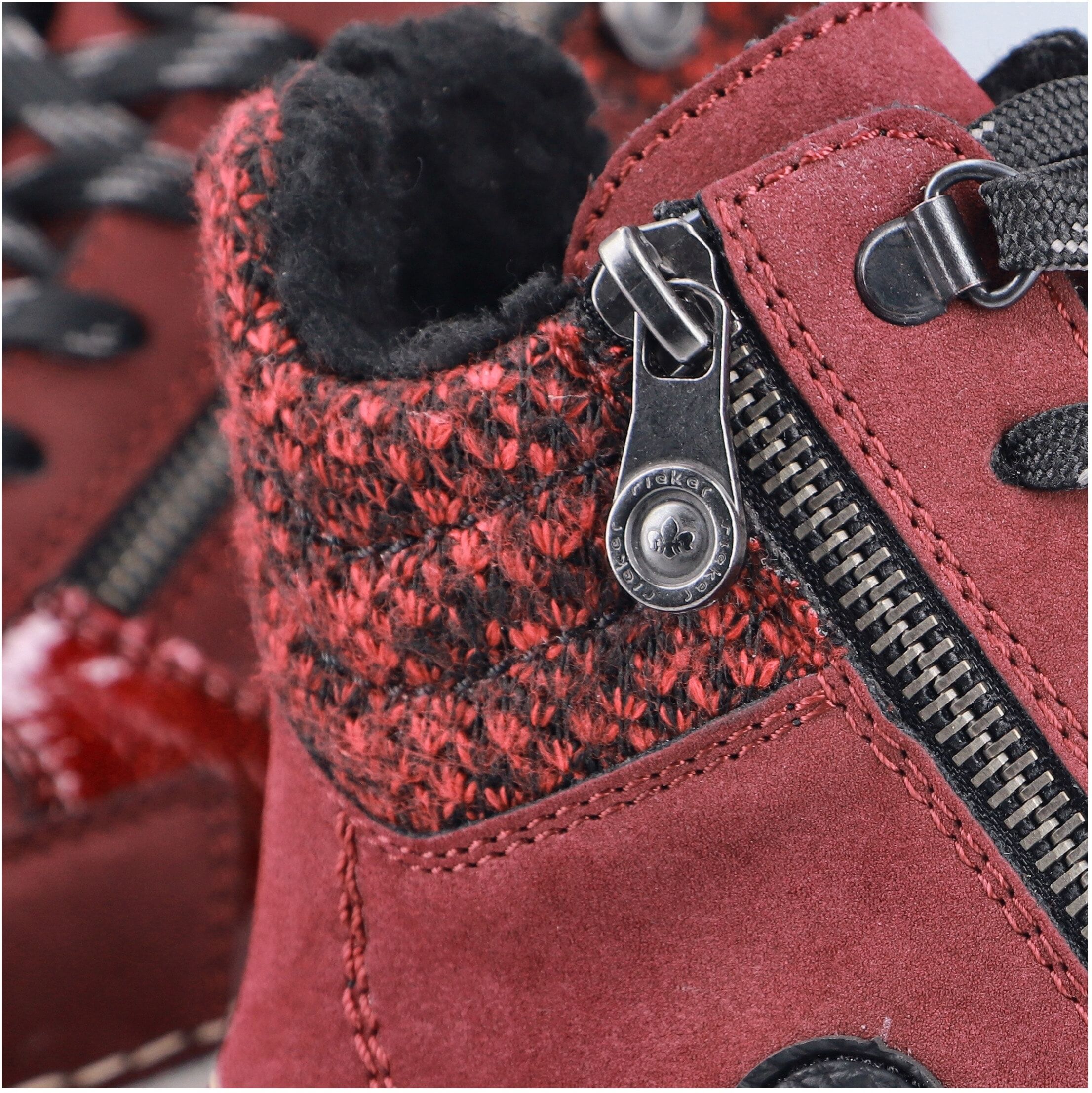 Winterboots RIEKER, Damen, Gr. 36, Warmfutter, rot (bordeaux), Nubuklederimitat, Textil, Schuhe Winterboots, Schnürstiefelette, Schnürboots mit Textil-Besatz am Schaftrand bordeaux 36, Warmfutter