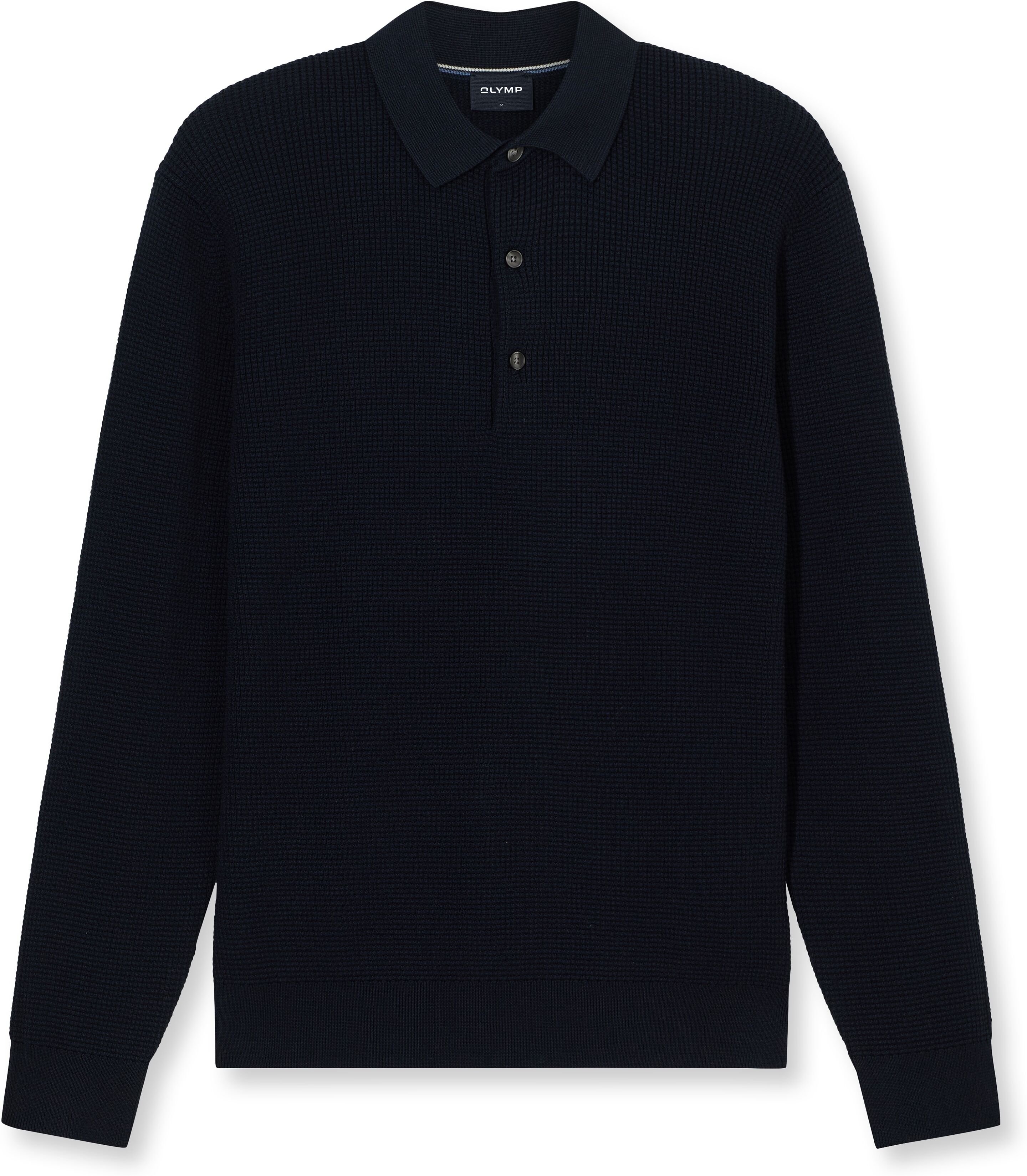 Polokragenpullover OLYMP "Waffle Structure Pullover", Herren, Gr. 3XL, blau (marine), Strick, Obermaterial: 89% Baumwolle, 11% Polyamid, regular fit, Rippbündchen, Pullover Polokragenpullover, strukturiert, unifarben, regular fit, Strick marine 3XL