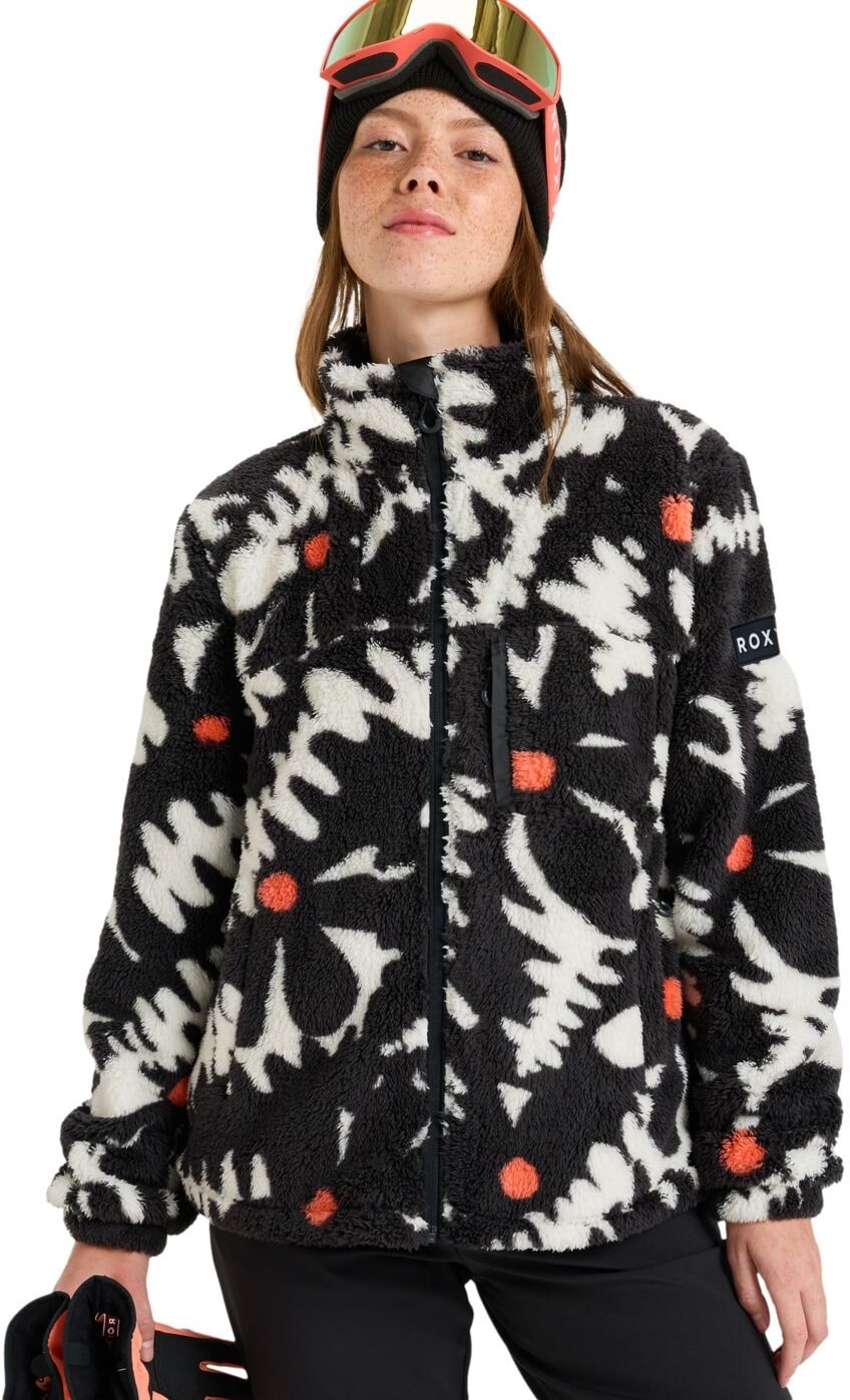 Fleecepullover ROXY "Alabama Full Zip Printed", Damen, Gr. M, bunt (schwarz big flower), Obermaterial: 100% Polyester., Sweatshirts Fleecepullover schwarz big flower M