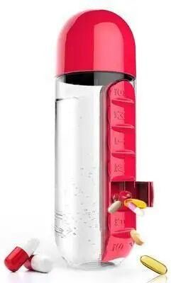 Inspired Living 2 in 1 Water Bottle With 7 Day Pill Organizer 20 Oz Portable Medication Water Bottle red
