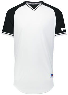 Russell Athletic R01X3B Youth Classic V-Neck Jersey T-Shirt in White/Black/White size Large   Polyester