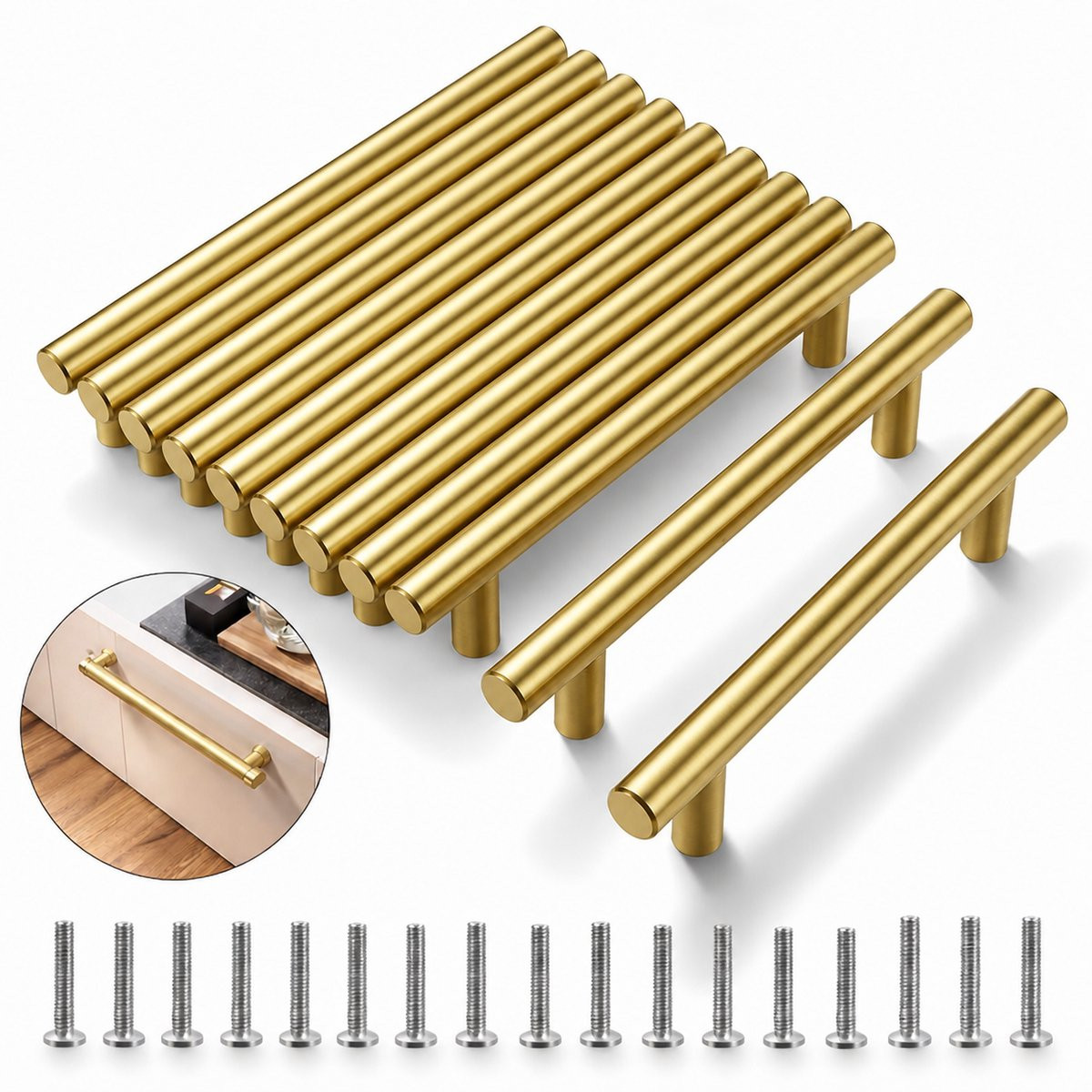BOTC Handgrepen RVS 10-delige set inclusief 20 schroeven - Goud - 127 mm