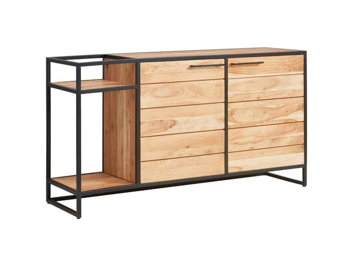 Mid.you Sideboard Urban Garden 2.0, Schwarz, Honig, Metall, Akazie,Akazie,Akazie,Akazie, massiv, 2 Fächer, 149x80x42 cm, stehend, Holzmöbel, Kleinmöbel Holz, Holzkommoden, Sideboards Holz