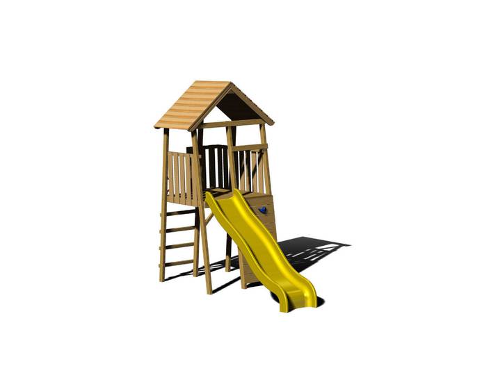 Spielturm, Gelb, Naturfarben, Holz, Kiefer, 110x270x280 cm, Freizeit & Co, Gartenspielzeug, Spieltürme