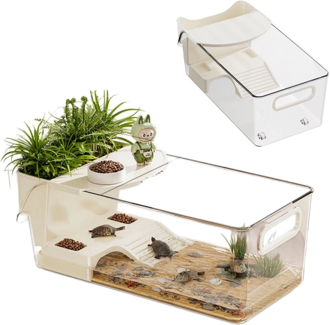 INF Amphibisches Schildkröten-Terrarium mit integrierter Sonnenplattform – große Kapazität, geruchsfrei, hochklare M