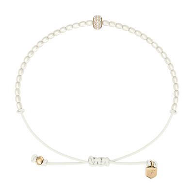 Armband FOSSIL "Sutton - Rondell", weiß (gelbgoldfarben, weiß, kristallweiß, weiß, kristallweiß), Armbänder, Damen, 21,6cm, Metall Polyester, Metall, Polyester, Armband, mit Glasstein - mit Acryl