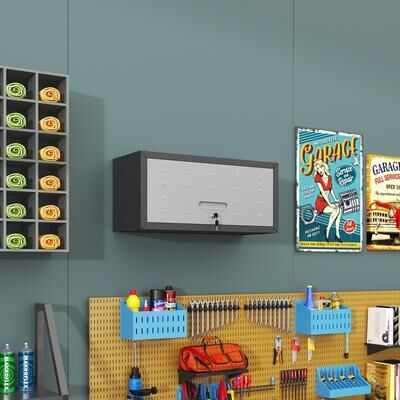 Telepassa "29.53""W Wall-Mounted Metal Tool Storage Cabinet for Garage Workshop"