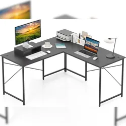 COSTWAY L-förmiger Schreibtisch, reversibler Eckschreibtisch, mit Kabeldurchlässen & abnehmbarem CPU/Monitor-Ständer