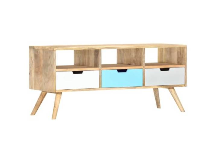 HEFZGDB TV-Schrank aus Massivholz Mango 110x35x48 cm mit 3 Schubladen und 3 Fächern als Sideboard oder HiFi-Schrank, Dekoratives Wohnzimmermöbel, Handgefertigtes Retro-Möbelstück