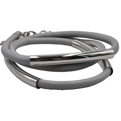 Armband STEUER "Kunstleder grau Karabiner", grau, Armbänder, Damen, 67cm, Synthetik, glänzend, Armband
