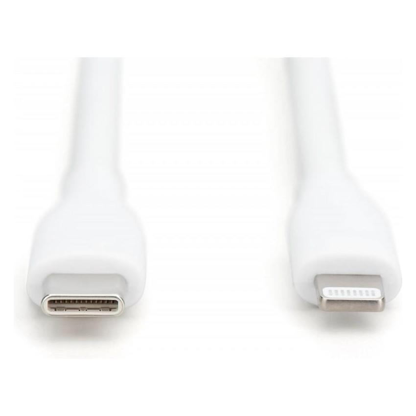 Digitus Lightning Silikon Anschlusskabel, USB-C - Lightning, 1m, weiss (1 m, USB 2.0, 60 W) (AK-600110-010-W)