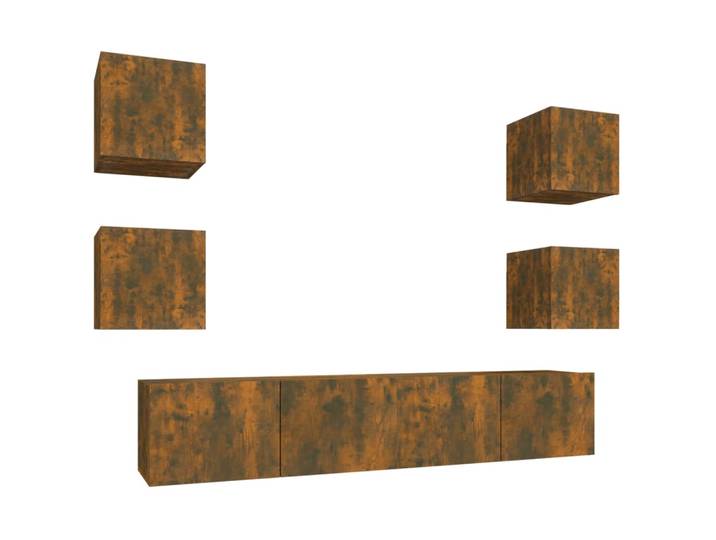 Ensemble De Meubles Armoire Buffet Tv Télévision Salon Chambre Séjour 6 Pièces Chêne Fumé Bois D'Ingénierie Brun