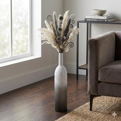 Cheungs White-Gray Ombre Metal Tall Floor Vase with Diamond Pattern