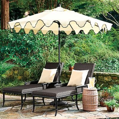 Bunny Williams Mughal Arch Patio Umbrella - Canvas Sand with Black Trim, Bronze Pole - Ballard Designs