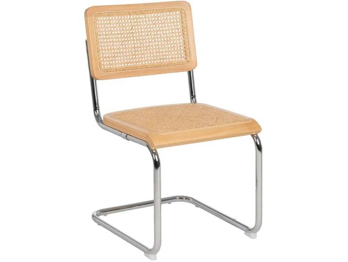 Chaise design bois, cannage osier et métal chromé 46x53x82cm