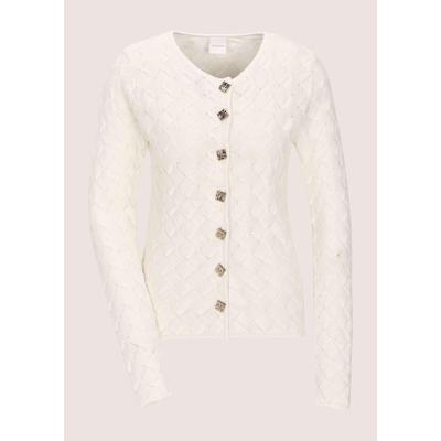 Strickjacke MADELEINE "Strickblazer Edler Struktur-Blazer mit Strickmuster, Langarm", Damen, Gr. 36, weiß (wollweiß), Obermaterial: 100% Baumwolle CO., Modern, Strickjacken Strickjacke, Allover-Strickmuster