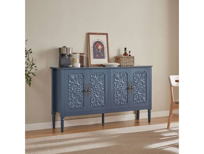 Buffet 160 cm en relief grand rangement bords arrondis