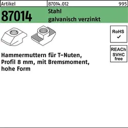 Hammerkopfmutter R 87014 Bremsmoment hoch 8mm M6 Stahl galv.verz. 100St.