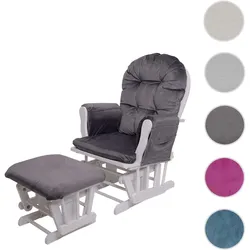 Relaxsessel HWC-C76, Schaukelstuhl Sessel Schwingstuhl mit Hocker ~ Samt, grau, Gestell weiß