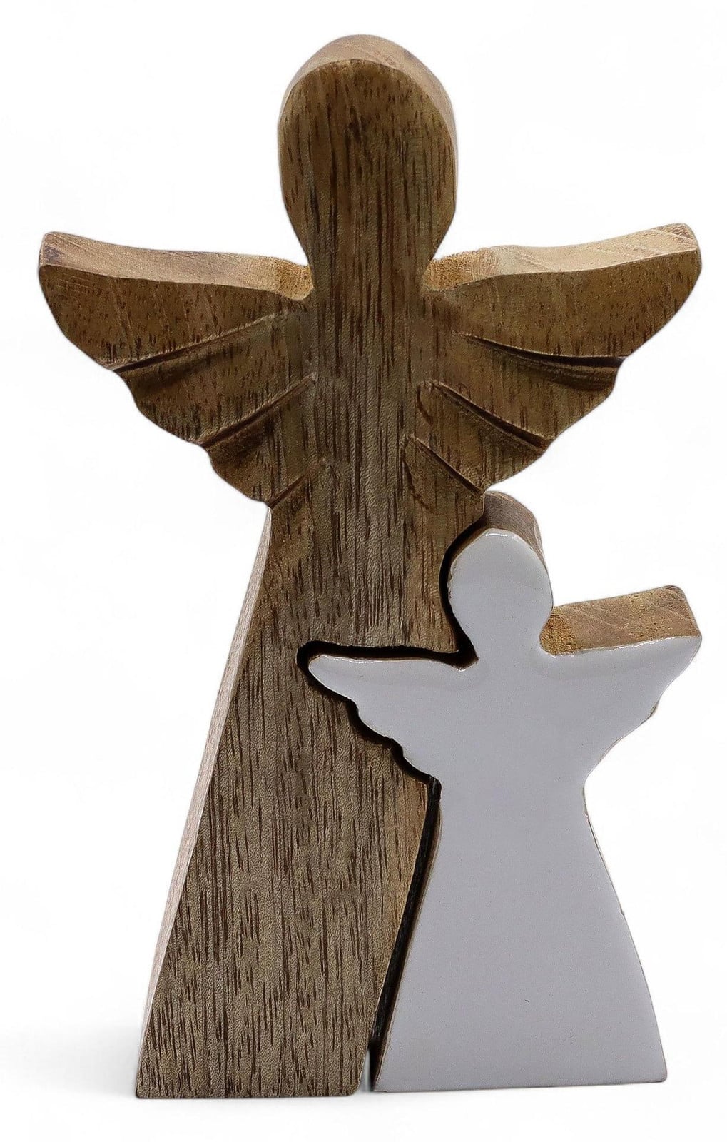 Ancient Wisdom houten engel, wit geschilderd, 15 cm