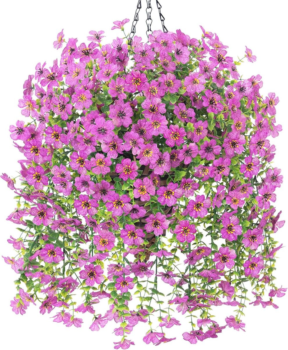 Hangende Bloemenmand met Paarse Nepbloemen voor Tuindecoratie - 3 Takken