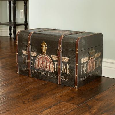 Household Essentials "Decorative Trunk with Metal Accents and Leather Strapping - 13.8""L x 22.0""W x 13.0""H"