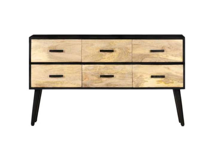 KPOTUERTU Sideboard 110x33x64 cm Massivholz Mango Massives Mangoholz, 6 Schubladen, pulverbeschichtete Eisenbeine, stabile Anrichte, individuelles Design