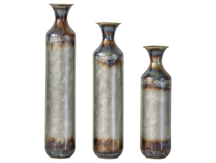 Ensemble de 3 vases en métal faits à la main, vase de sol vintage en métal massif, ornement décoratif pour salon, vase décoratif rétro non étanche
