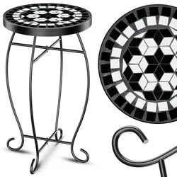 KESSER® Mosaiktisch Bistrotisch Blumenhocker Rund 60x34cm Metall Mosaik Beistelltisch Balkontisch Gartentische Terrassentisch Balkon Steinmosaik Garten Gartentisch Indoor Outdoor