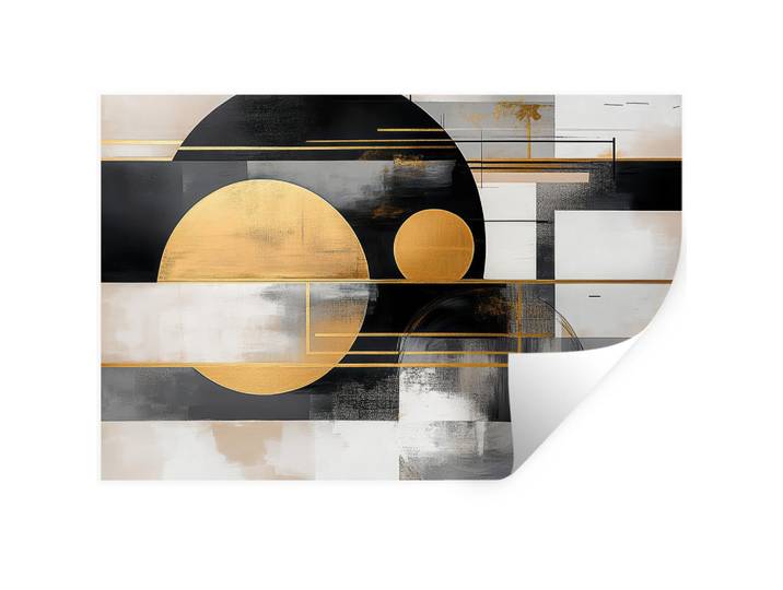 MuchoWow Wandtattoo Abstrakt - Gold - Silber - Formen - Ästhetisch - Modern 120x80 cm, Goldfarben, Kunststoff, Rechteckig, 120x80x0.1 cm, Tapeten & Wandverkleidungen, Wandtattoos & Sticker