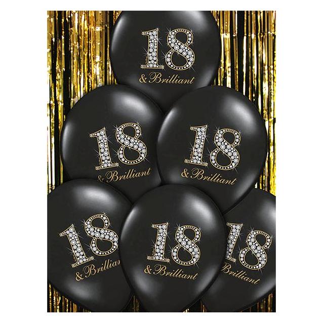 Partydeco Balloons 30cm, 18 & Brilliant, Pastel Black (1 pkt / 6 pc.) (6x) (SB14P1360106)