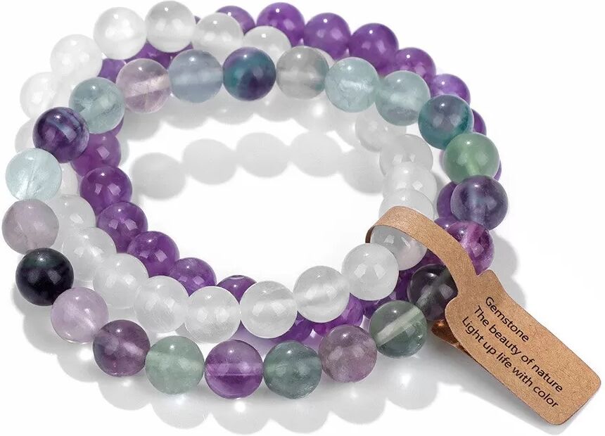 INF Vulkanstein-Perlenarmband-Set - Multicolor Katzenaugen-Achat Elastische Armbänder (3 Stück)