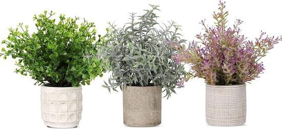 Unyqoos set van 3 mini kunstplanten met potten, groen