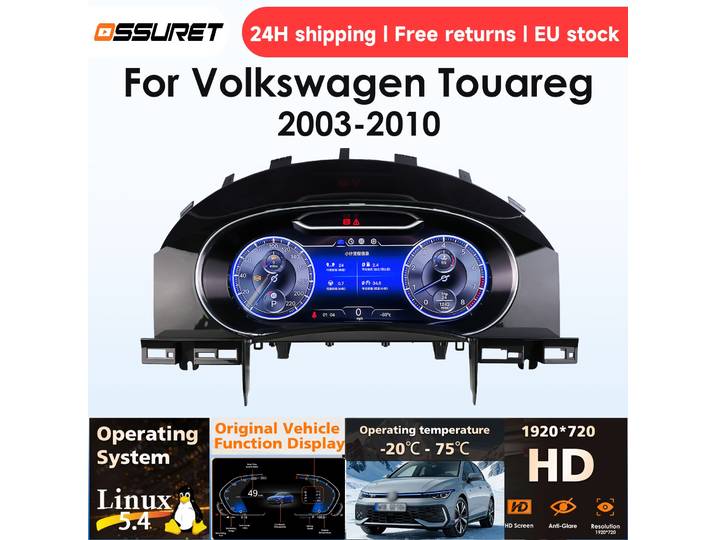 Tableau de bord numérique pour VW Touareg 2003 - 2010, style compteur de vitesse LCD, panneau d'instruments, compteur de vitesse, cockpit
