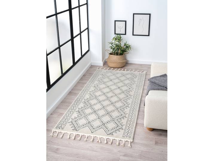 Hochflor-Teppich Moroccan Tradition, LAGERRÄUMUNG , schwarz-weiss (weiß, schwarz), B:100cm H:24mm L:200cm, Polypropylen (PP), MYFLAIR MÖBEL & ACCESSOIRES, Teppiche, Hochflor-Teppich, modern, marokkanisches Design, flauschig weich, auch als Läufer