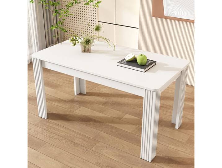 Table de Salle à Manger Rectangulaire - MODENVIE - Quatre Pieds Panneaux de Particules Blanche 116×65×75 cm
