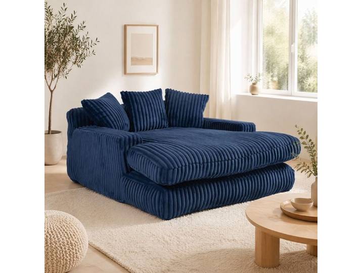 WOVREO canapé de sol 1 place en velours côtelé bleu marine avec 3 coussins sans montage 125x155x63 cm