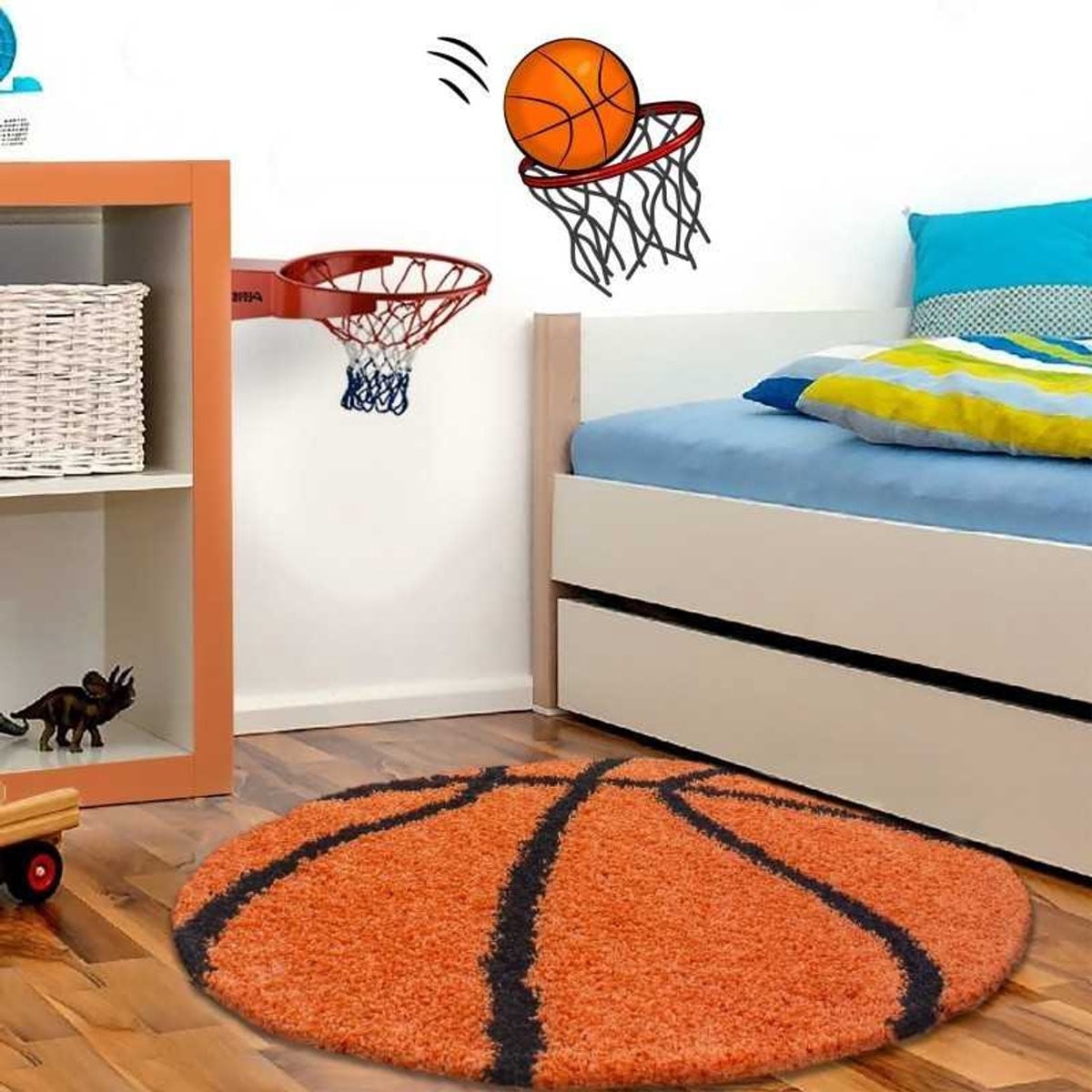 TapisTrend Kinderkleed Oranje Rond met Basketbalprint Diameter: 120 cm