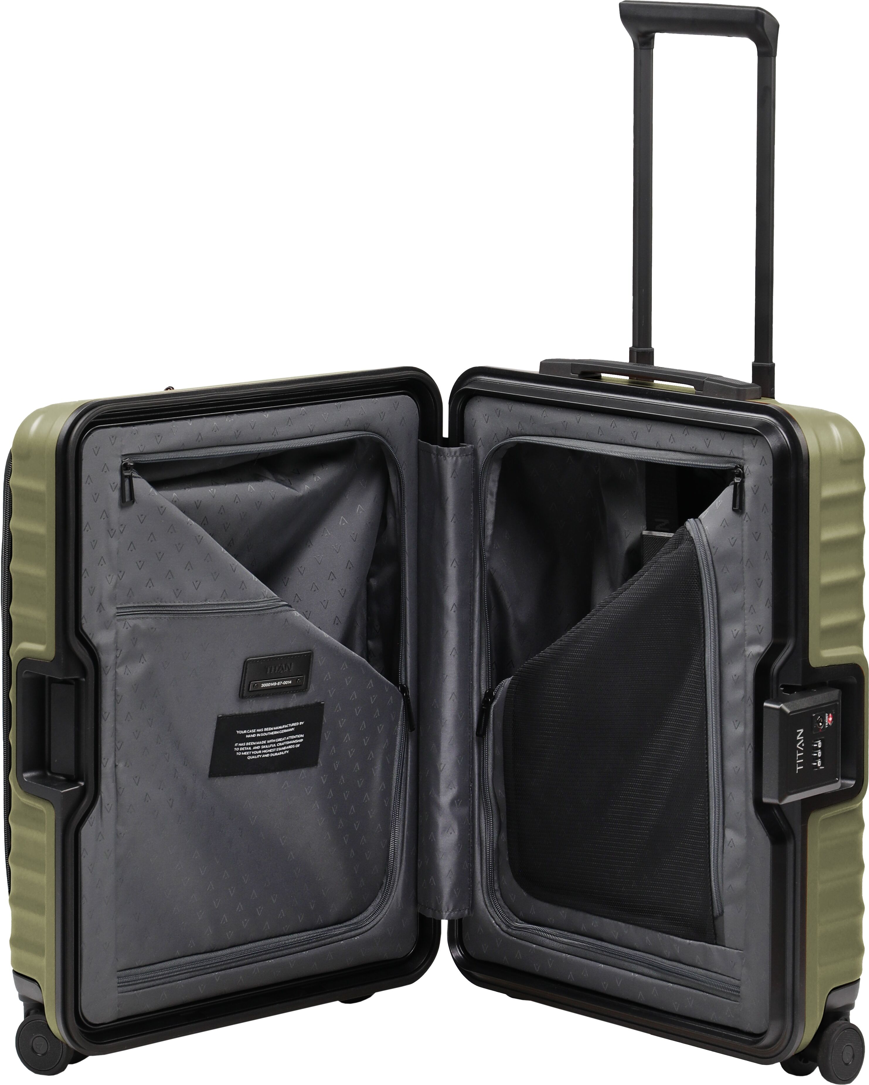 Trolley "OVERSEAS Koffer Hartschale", Damen, Gr. B/H/T: 40cm x 55cm x 23cm 42 l, grün (forest grün), Polycarbonat, TITAN - MADE IN GERMANY, Koffer Trolley, mit TSA-Rahmenschloss, intelligenter Innenaufteilung