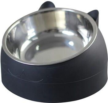 Uplifted Finds Tilted Stainless Steel Cat Bowl With Non Slip Base And Spinal Protection black 400 Ml
